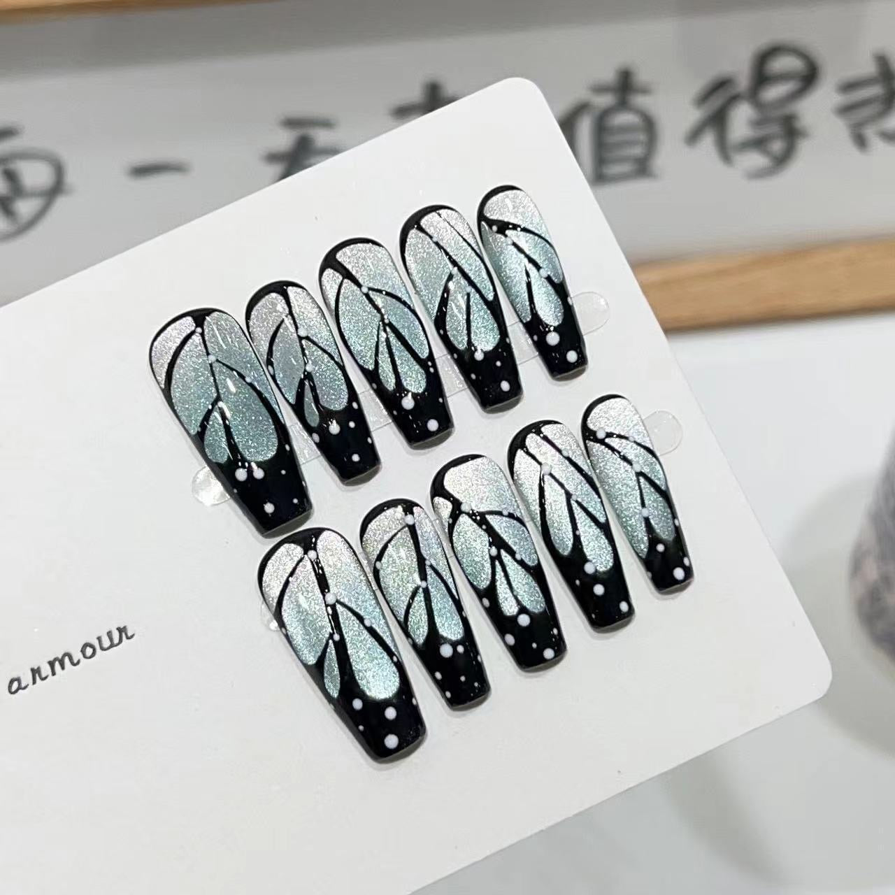 H376 Starry Sky Cicada Wings Change Colors Cat Eyes HANDMADE NAIL
