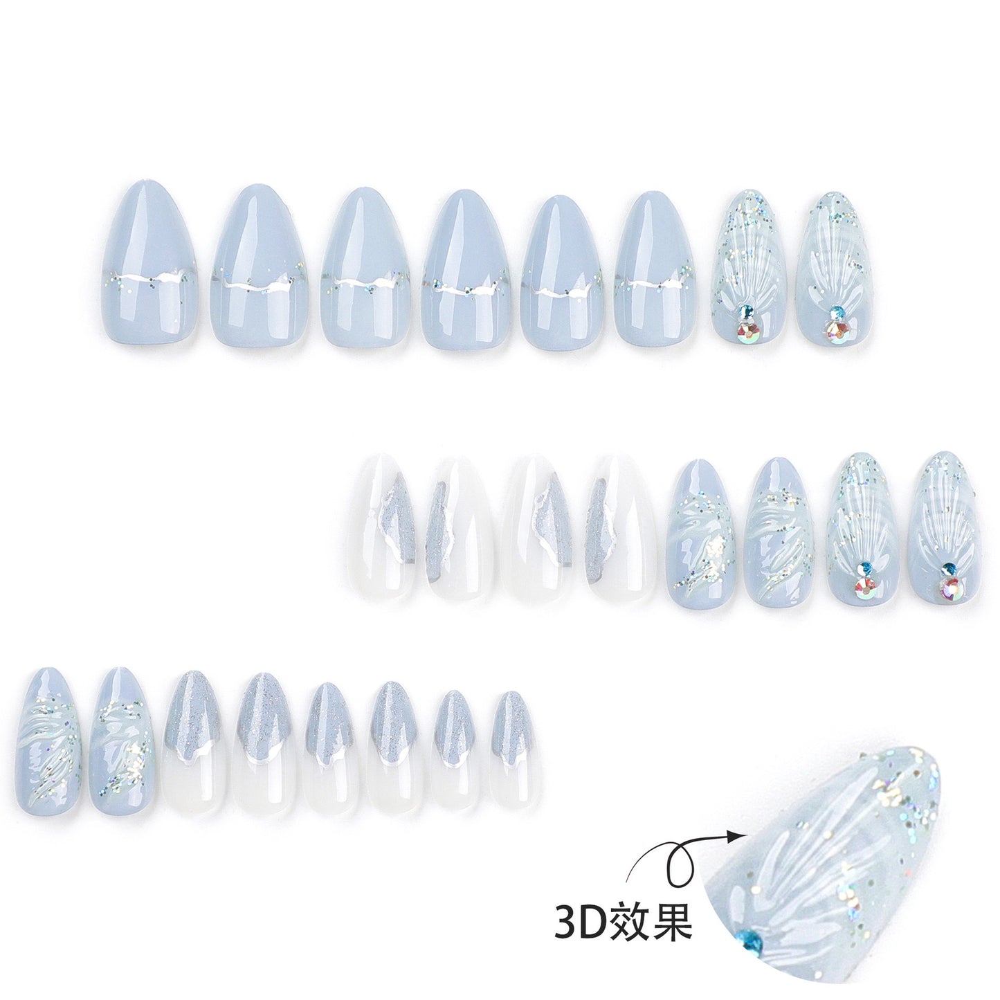 F63 3D Water Drop Shell Lake Blue MEDIUM NAIL