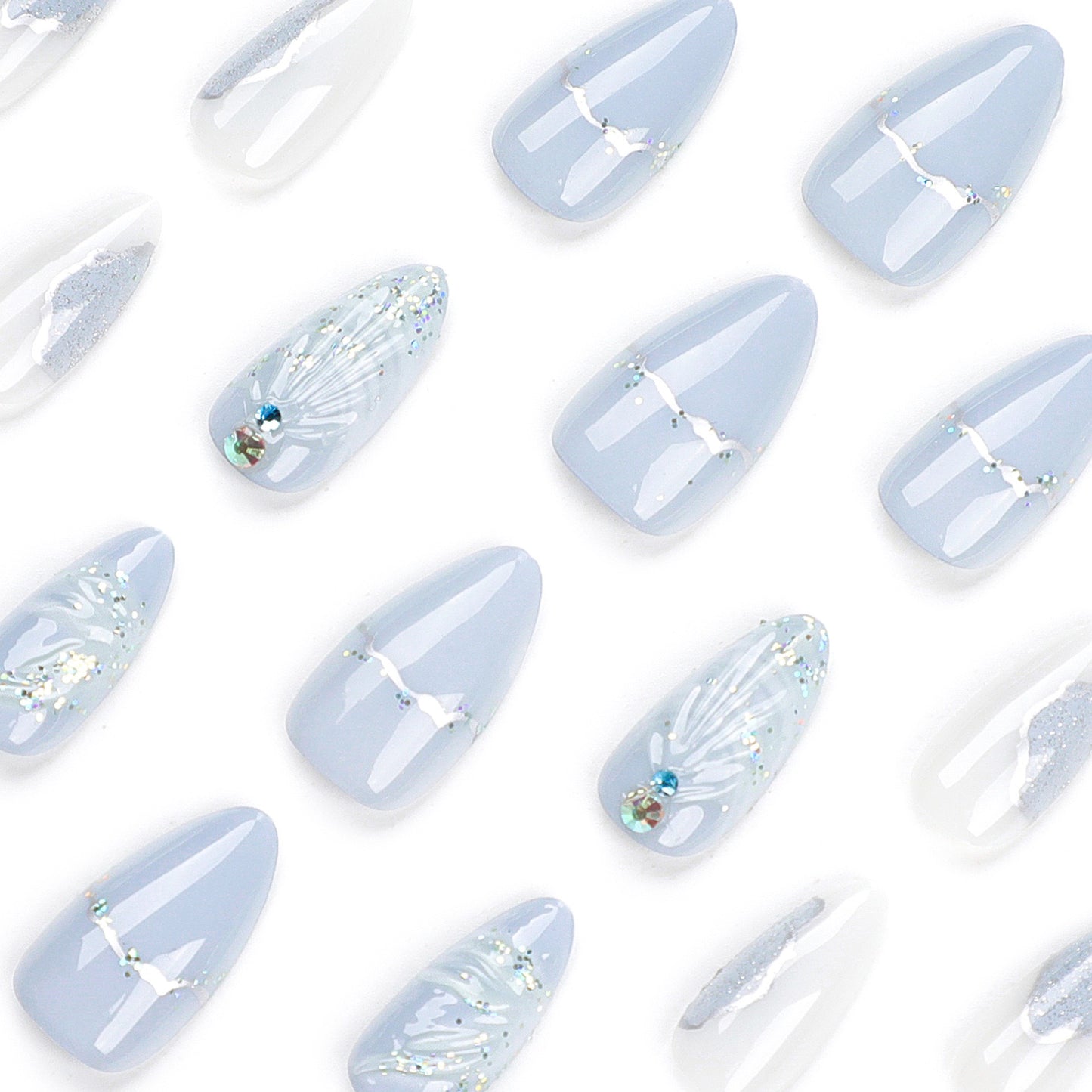 F63 3D Water Drop Shell Lake Blue MEDIUM NAIL