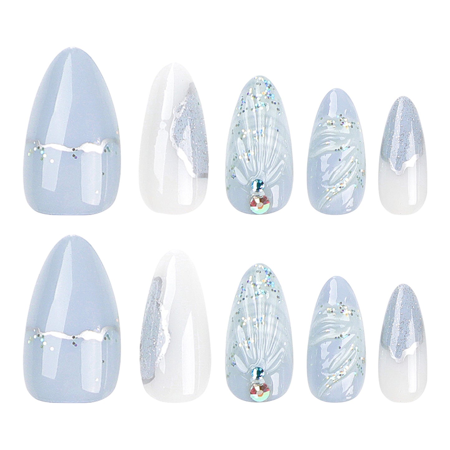 F63 3D Water Drop Shell Lake Blue MEDIUM NAIL