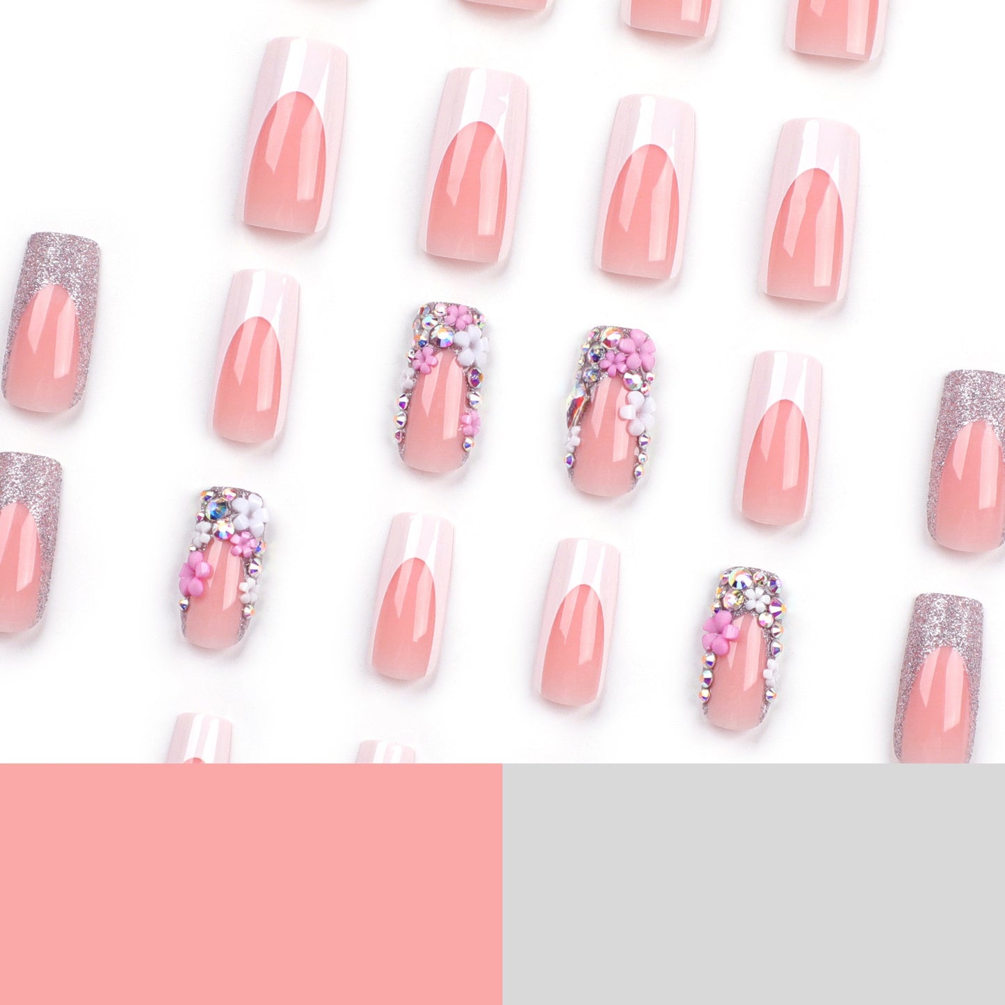 F65 Fragmented Flowers With White Borders LONG NAIL