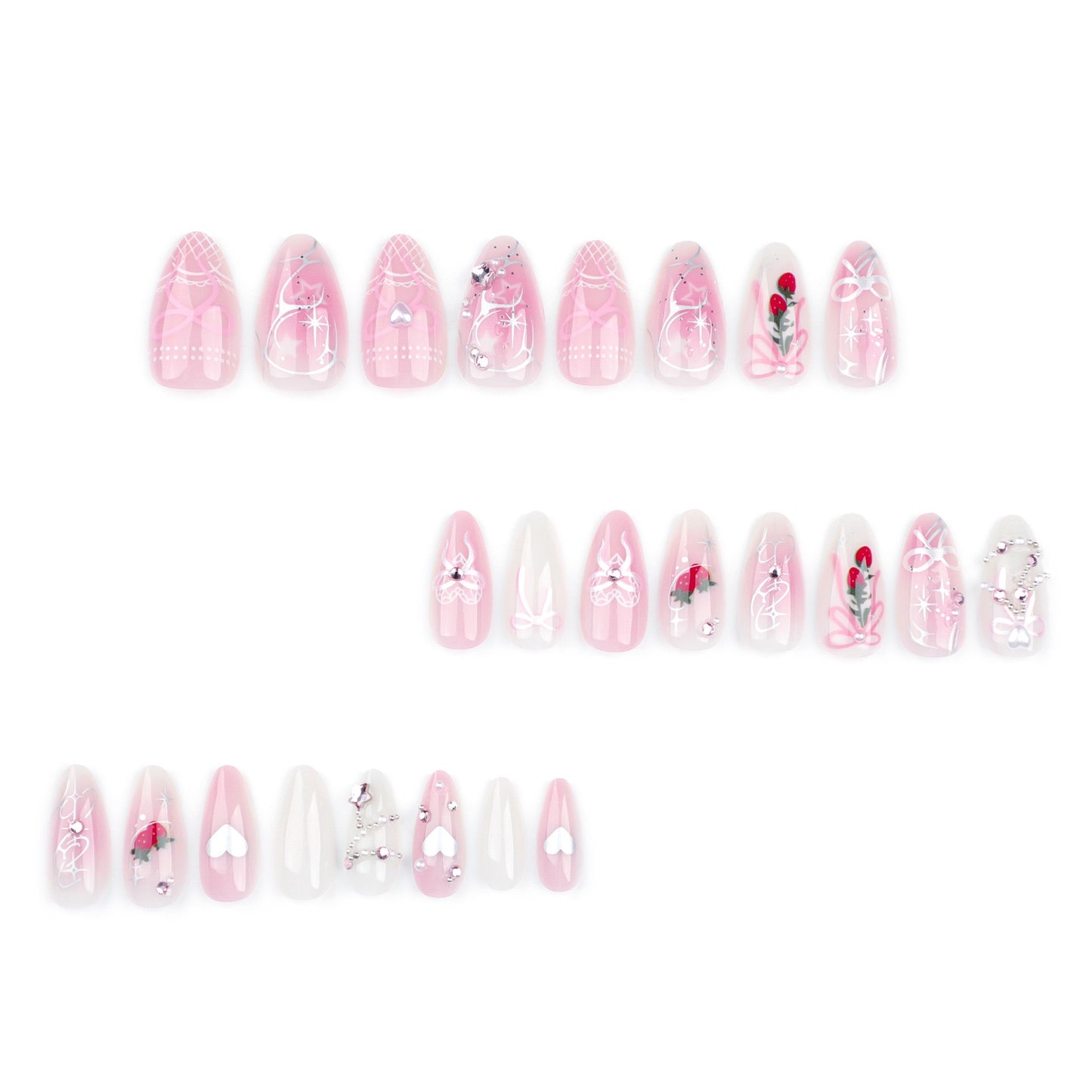 MS4 Blush Bow Strawberry Chain MEDIUM NAIL