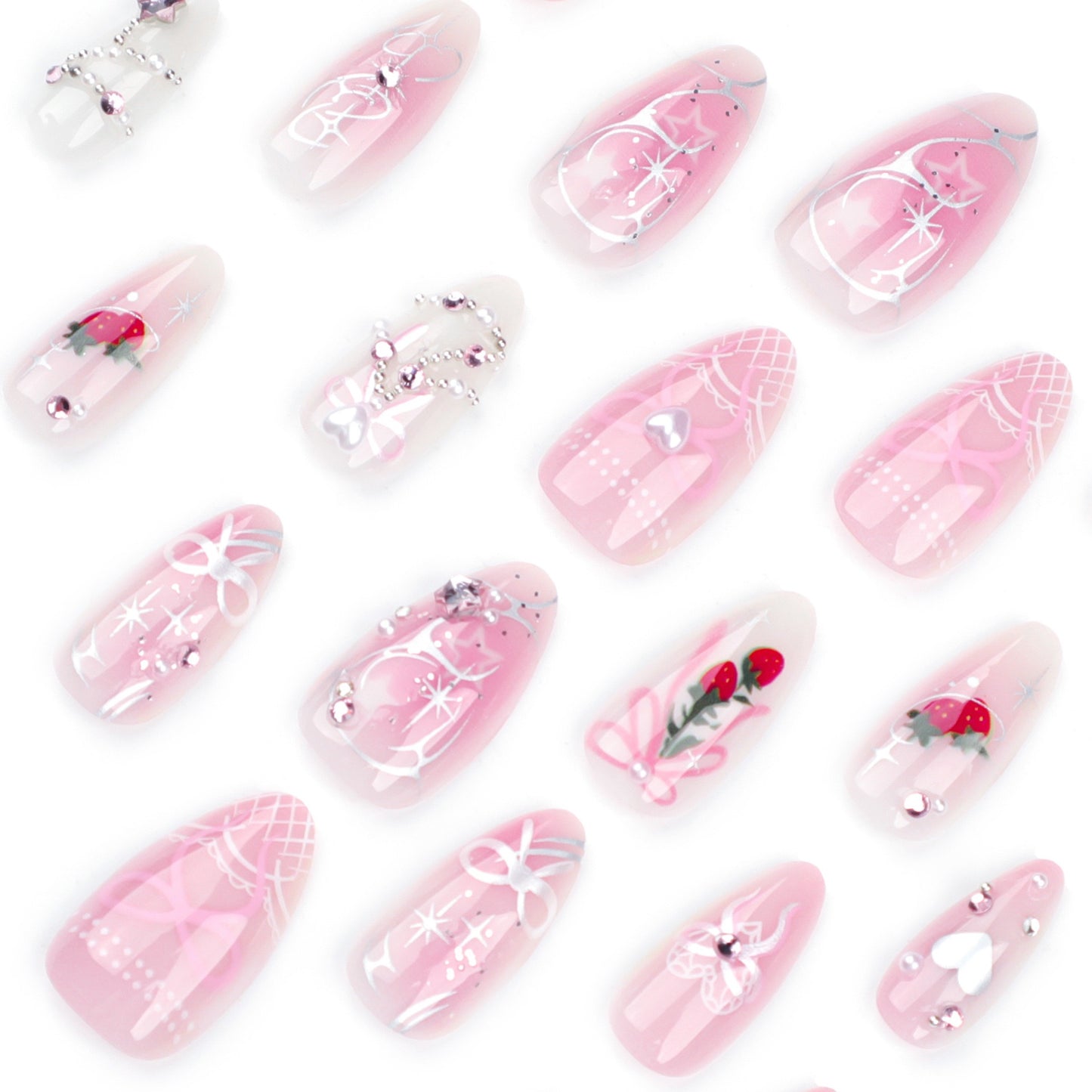MS4 Blush Bow Strawberry Chain MEDIUM NAIL
