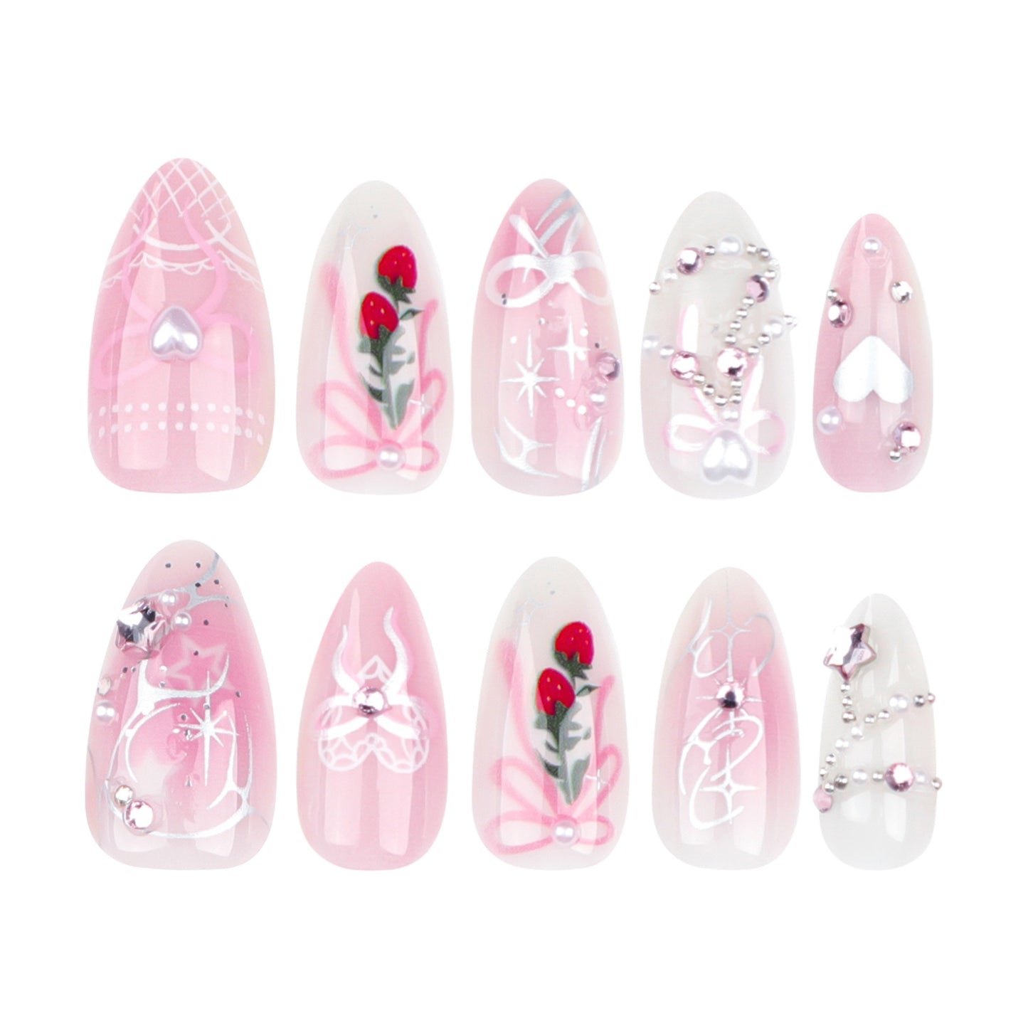 MS4 Blush Bow Strawberry Chain MEDIUM NAIL