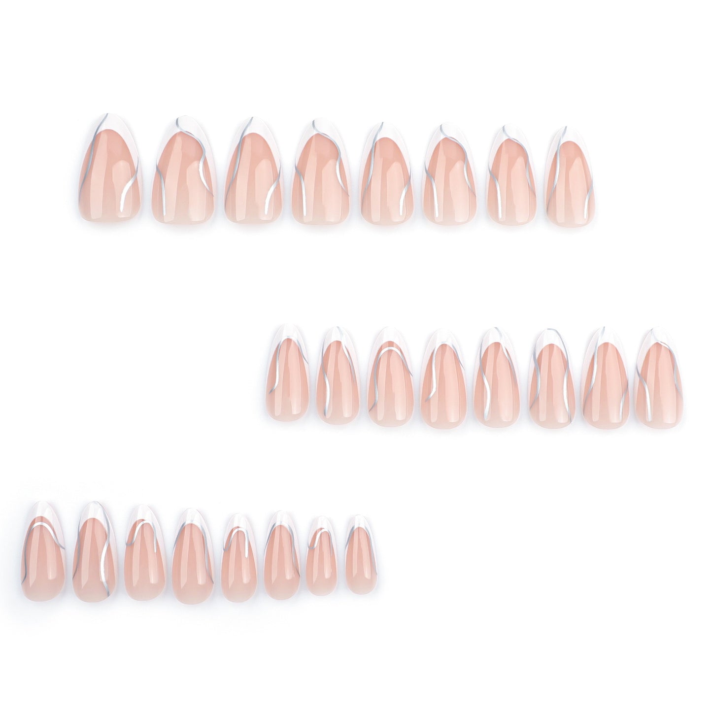 MS5 French Style White Border Silver Line MEDIUM NAIL