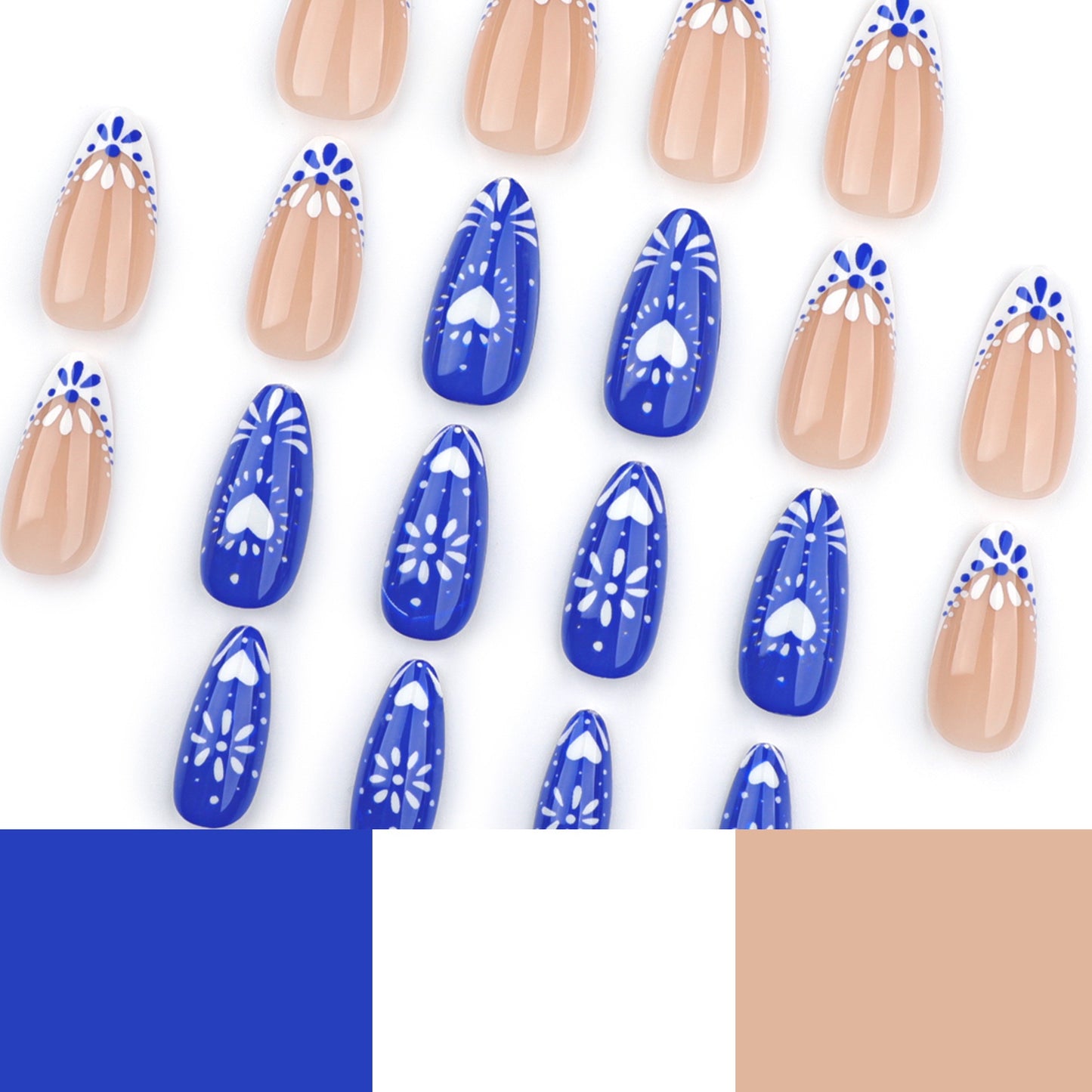 MS6 Bohemian Blue Hert Polka Dots MEDIUM NAIL