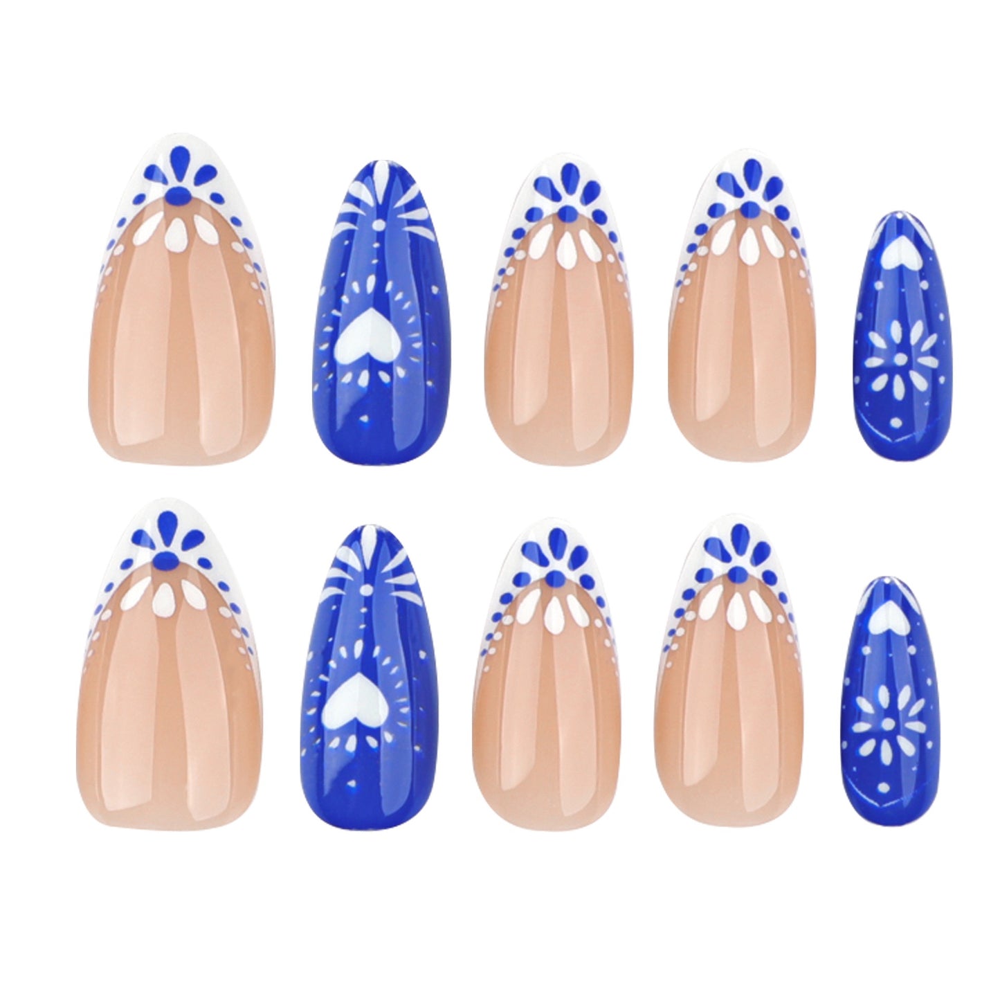 MS6 Bohemian Blue Hert Polka Dots MEDIUM NAIL