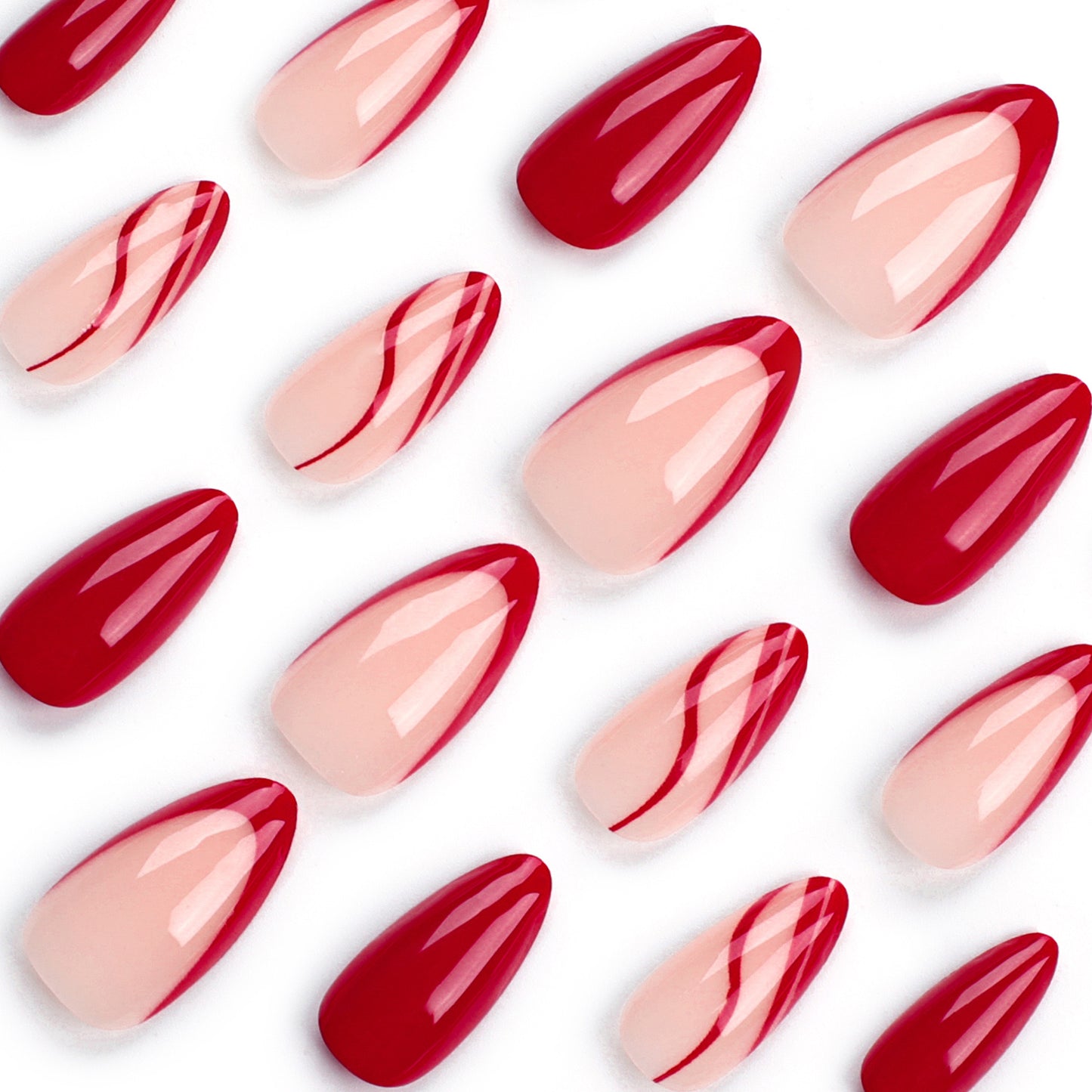 MS8 Red Ripple Lines MEDIUM NAIL