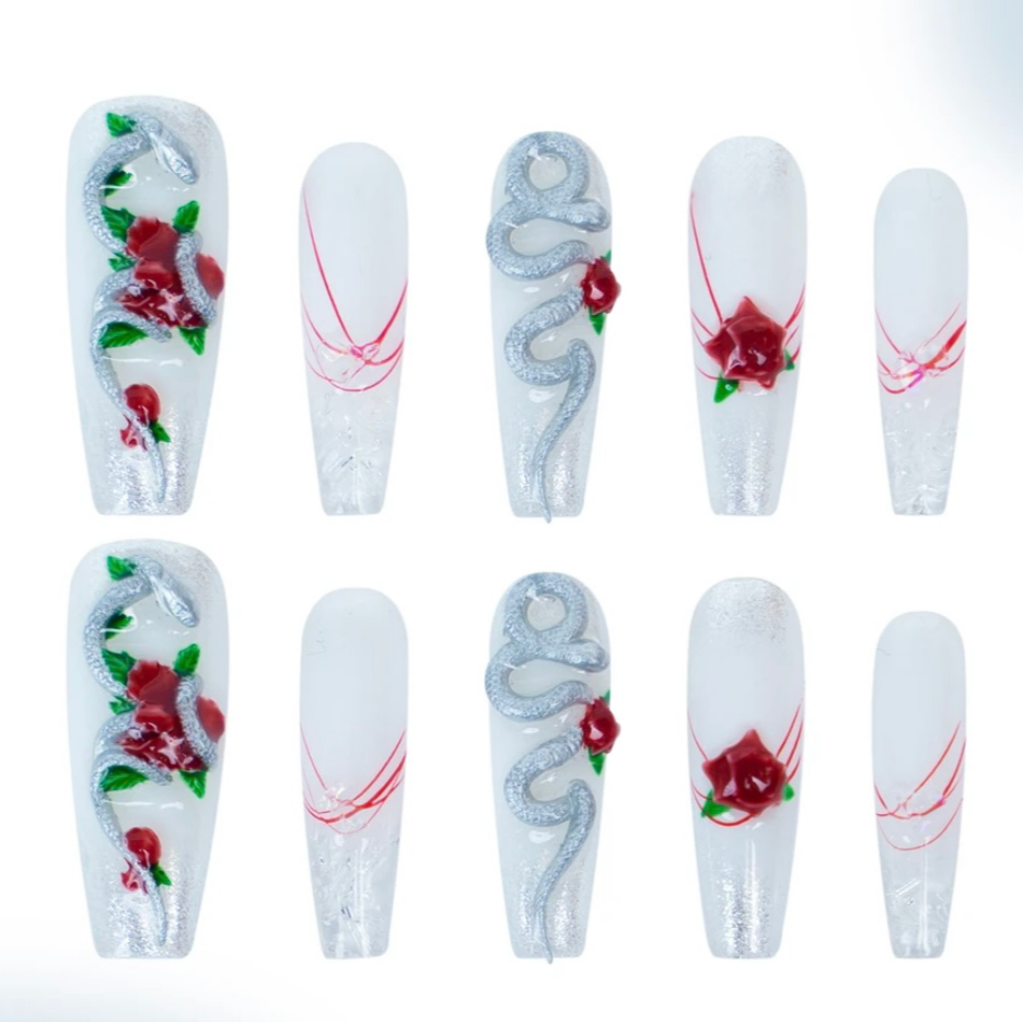 H83 Personalized Metal Line Jasmine White HANDMADE NAIL