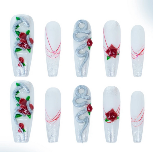 H83 Personalized Metal Line Jasmine White HANDMADE NAIL