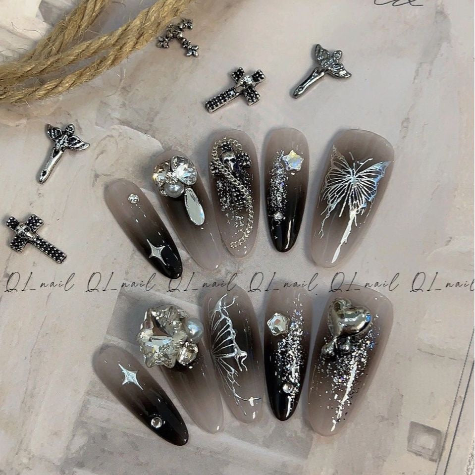 HG8 Summer Series Ice Blue Diamond Butterfly HANDMADE NAIL