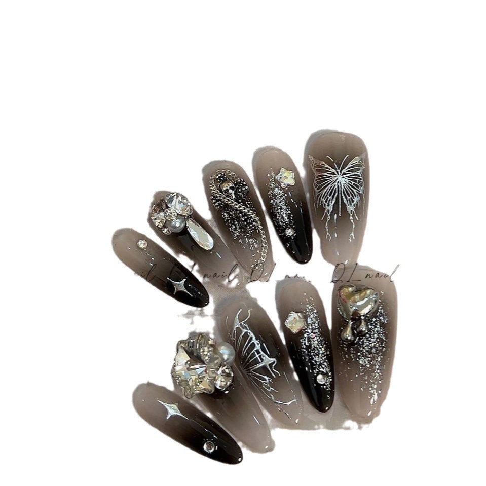 HG8 Summer Series Ice Blue Diamond Butterfly HANDMADE NAIL