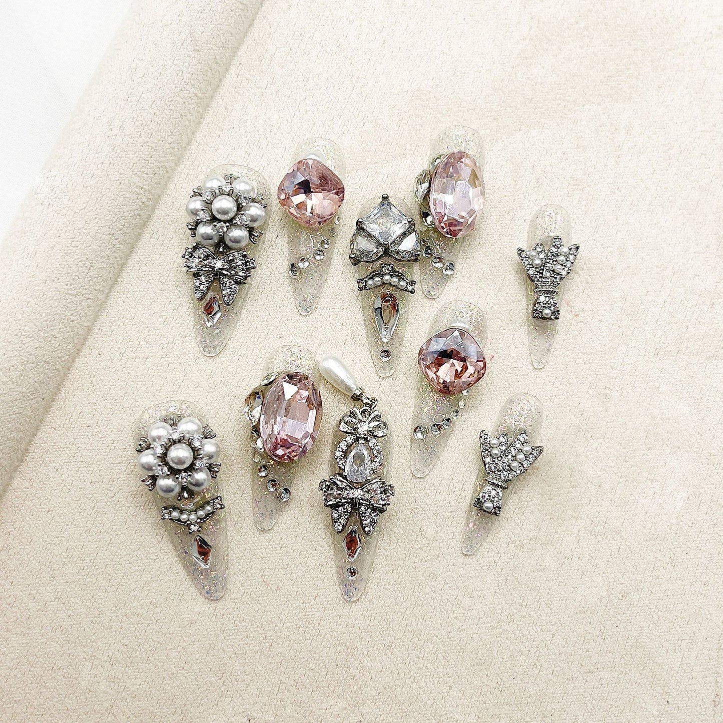 HML19 Cute Bright Silver Strawberry HANDMADE NAIL