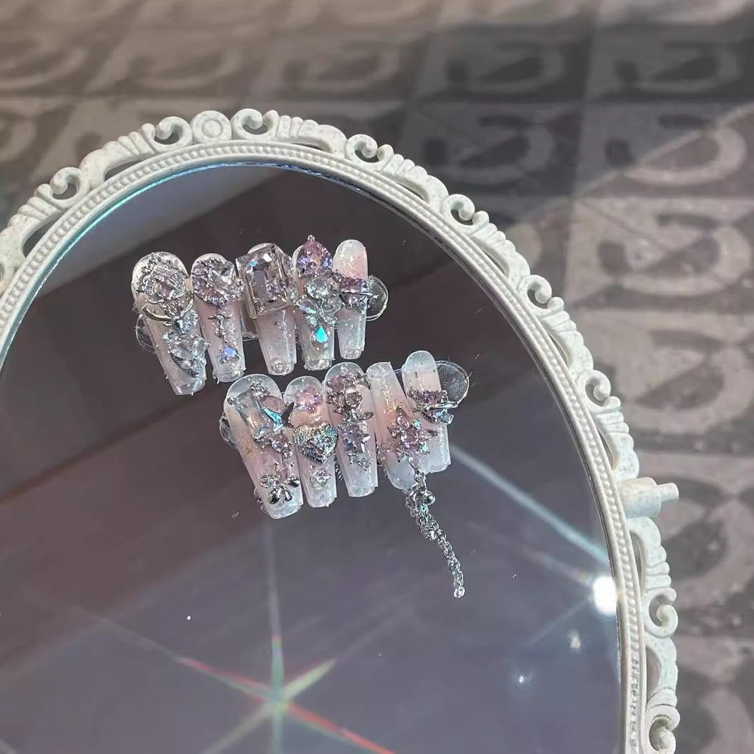 HG6 Liquid metal purple dream lines HANDMADE NAIL