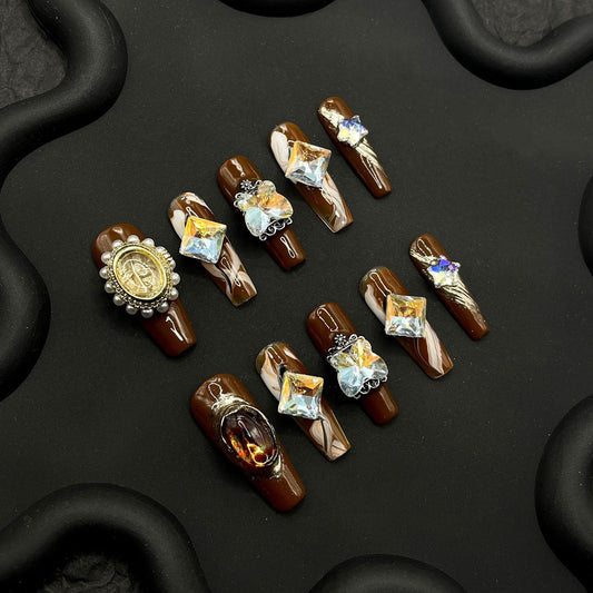 H325 Classical Baroque Wild Rose HANDMADE NAIL