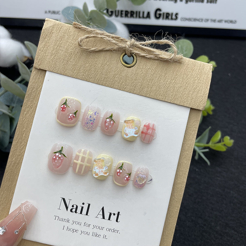 H333 Red Blue Green Yellow Pink Purple Gemstone HANDMADE NAIL