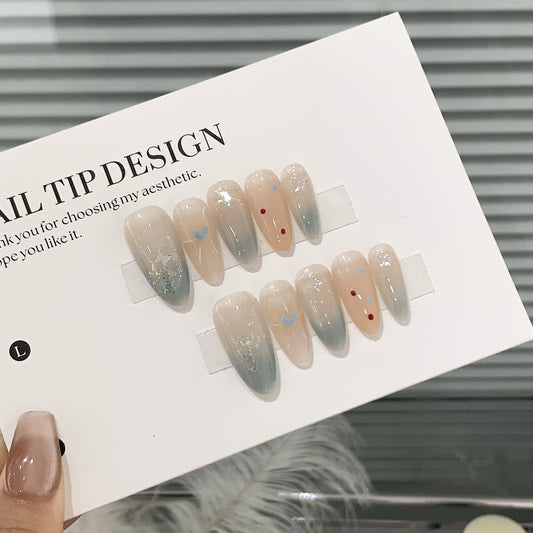 H93 Cat's Eye Glass Heart HANDMADE NAIL