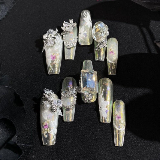 H348 Vintage floral lace HANDMADE NAIL