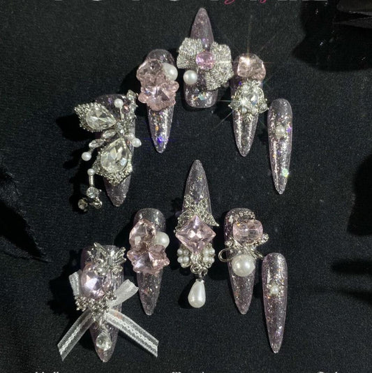 H349 Heavy Industry Sakura Love Butterfly HANDMADE NAIL