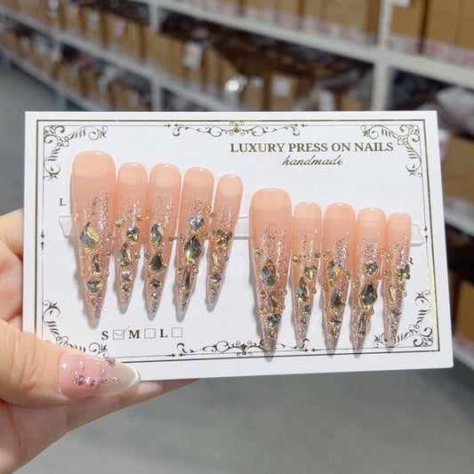 L164 Water Drop Champagne Gold HANDMADE NAIL