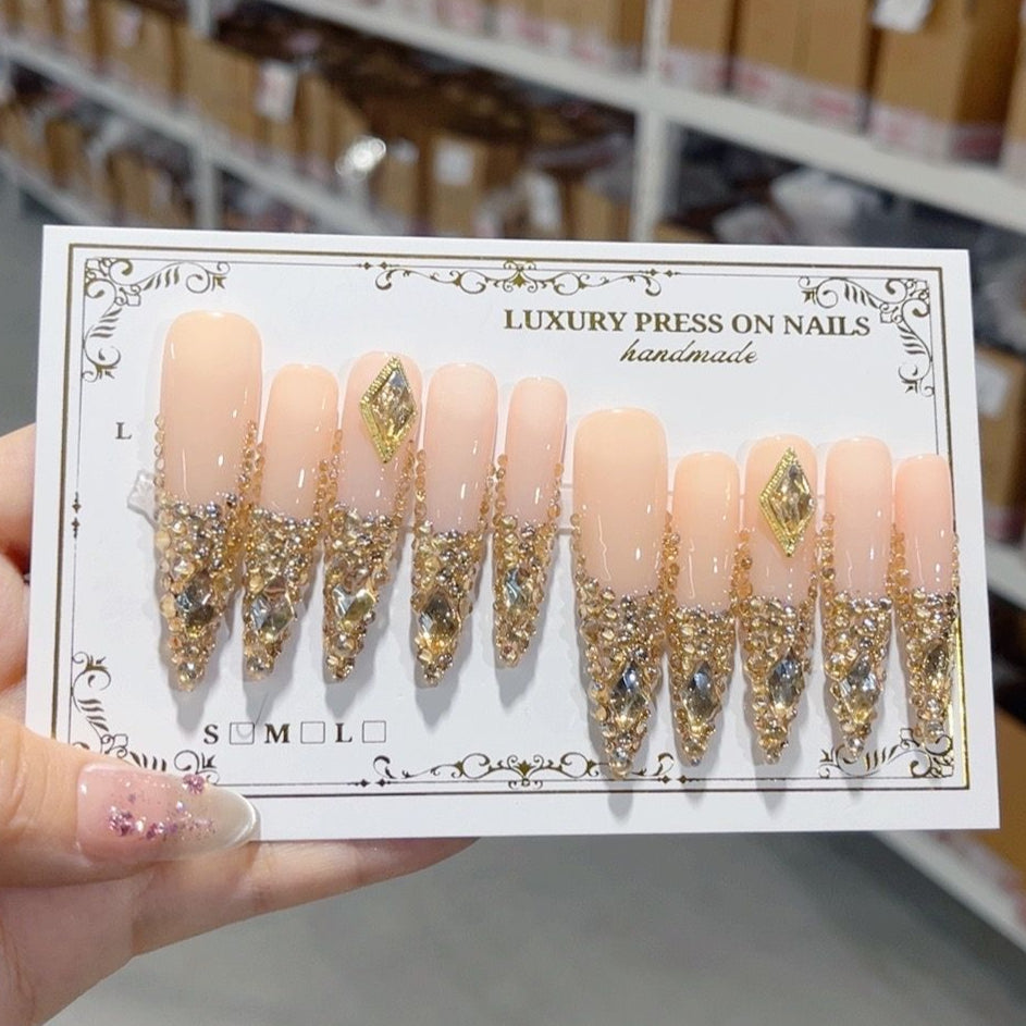 L165 Watermelon Pink Wine Bottle Diamond HANDMADE NAIL