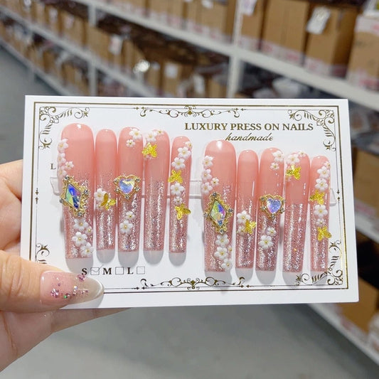 L167 WATERDROP SILVER DIAMOND HANDMADE NAIL