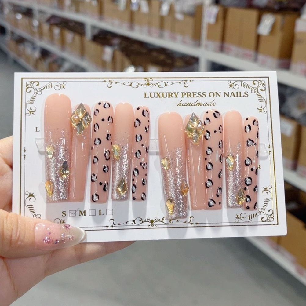 L174 Dewdrop gemstone pink strawberry HANDMADE NAIL