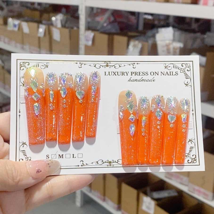 M067 Water droplets yellow butterfly white flower diamond HANDMADE NAIL