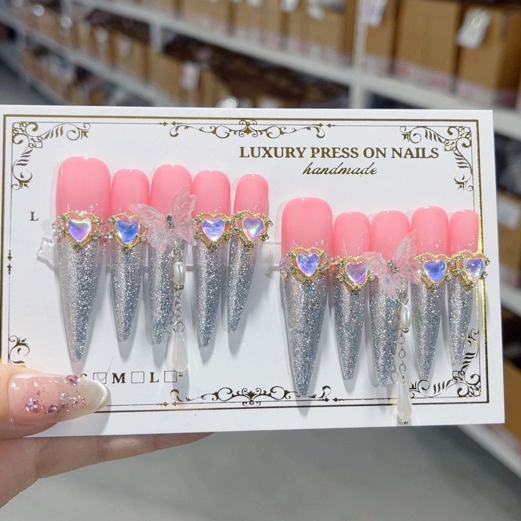 M086 Hydrated liquid sakura butterfly HANDMADE NAIL