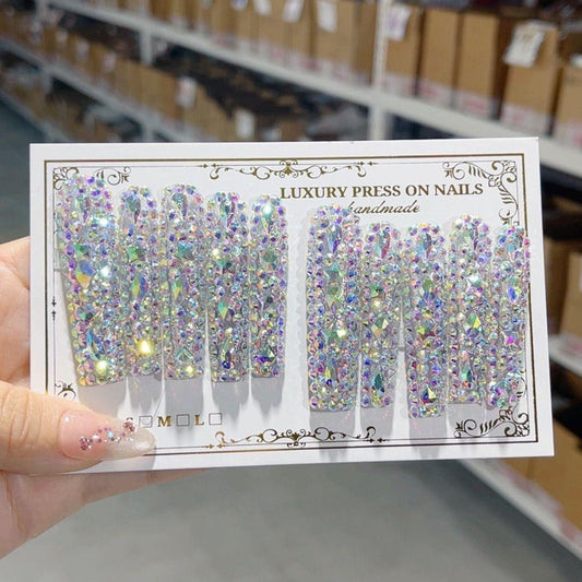 N010 Watermelon peel green baby pink diamond HANDMADE NAIL