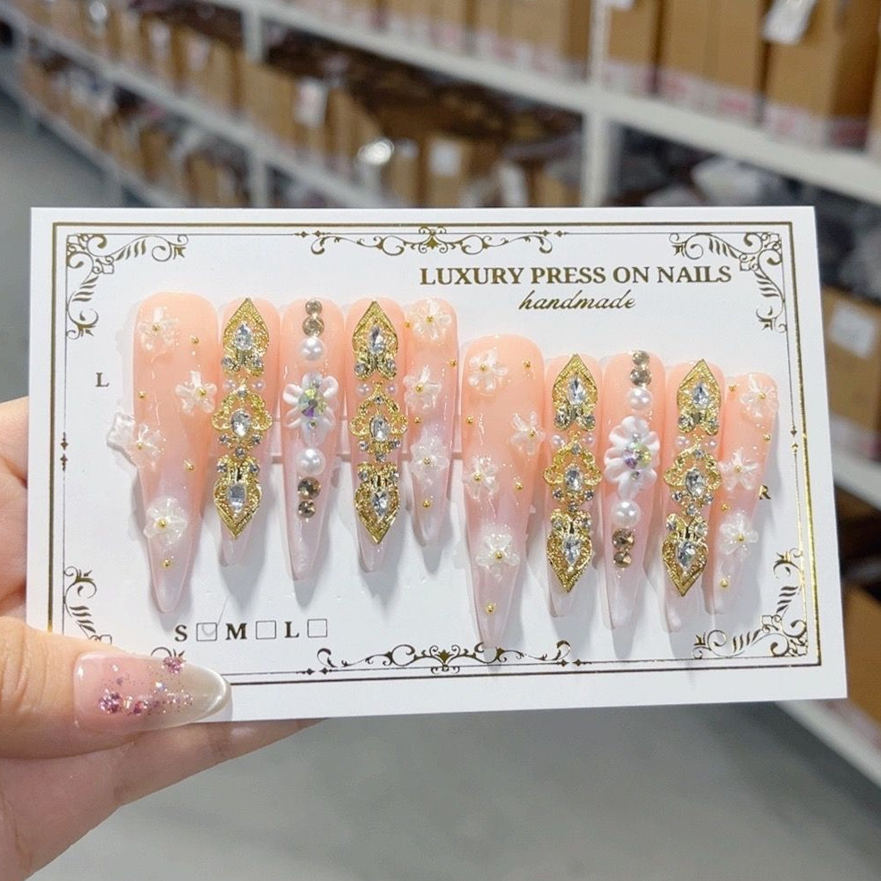 N011 Water droplets yellow butterflies white flowers HANDMADE NAIL