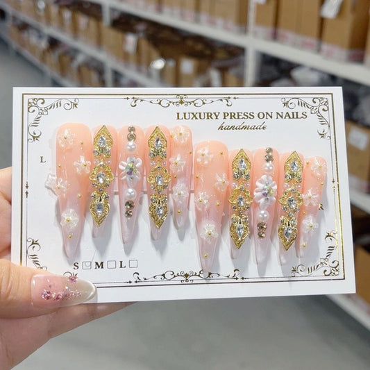 N011 Water droplets yellow butterflies white flowers HANDMADE NAIL