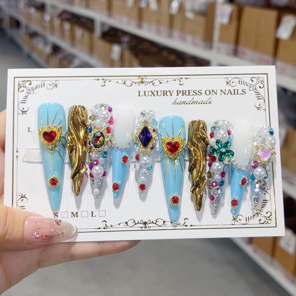 N012 Black Silver Snake Diamond HANDMADE NAIL