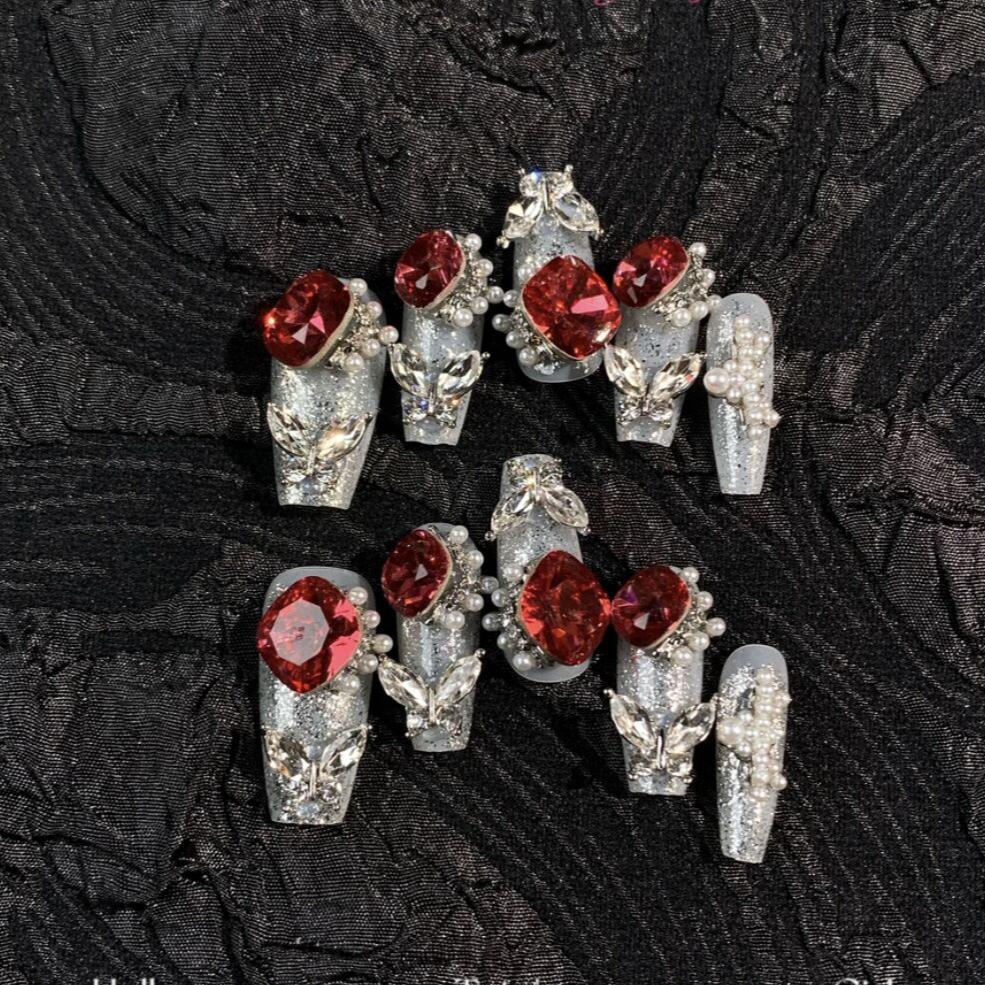 H341 Heavy Industry Fish Tail Pomegranate Ruby HANDMADE NAIL