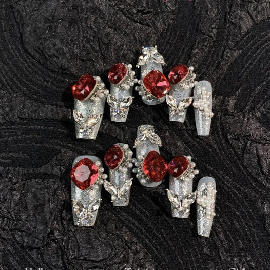 H341 Heavy Industry Fish Tail Pomegranate Ruby HANDMADE NAIL