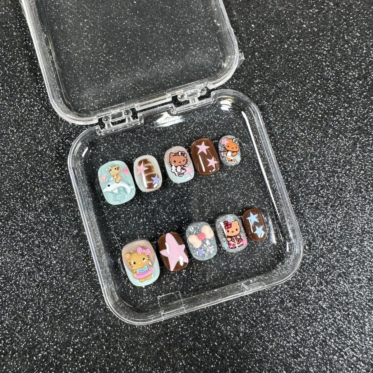 HK60 Blue Dolphin Five Stars Cat HANDMADE NAIL