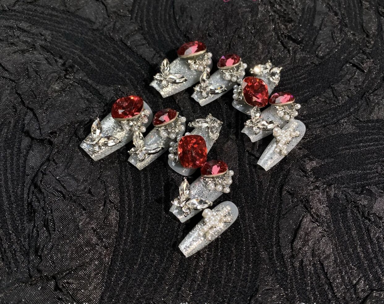 H341 Heavy Industry Fish Tail Pomegranate Ruby HANDMADE NAIL