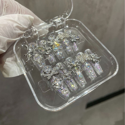 H372 Full diamond Bow Sparkling Zircon HANDMADE NAIL