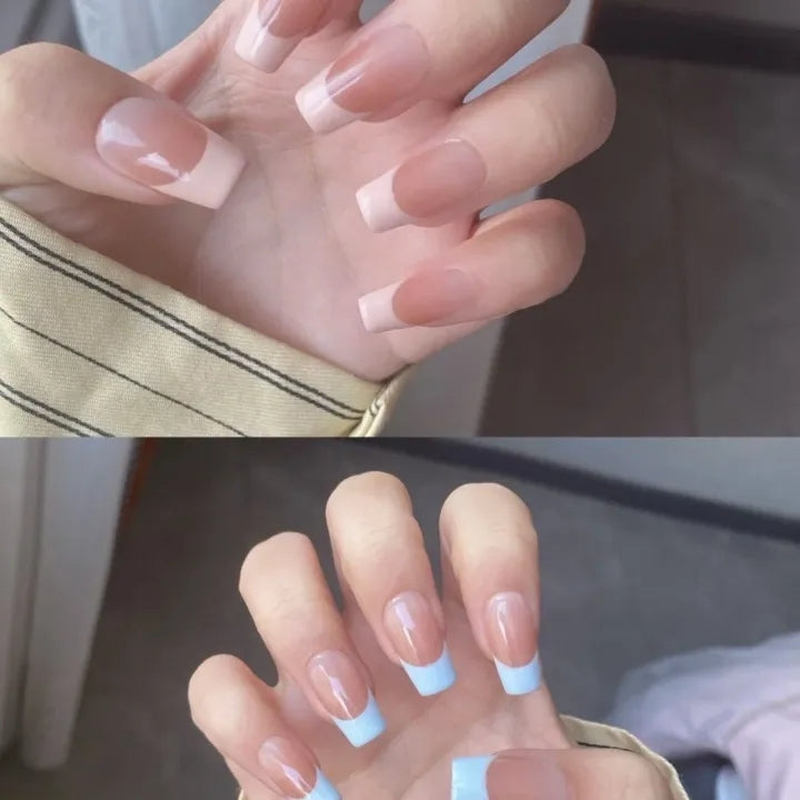 H106 PINK & BLUE FRENCH STYLE HANDMADE NAIL