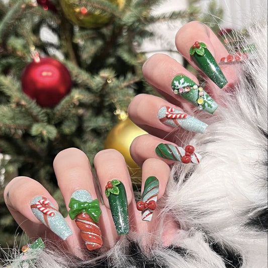 S6 Christmas Tree Candy Cane Merry Christmas HANDMADE NAIL