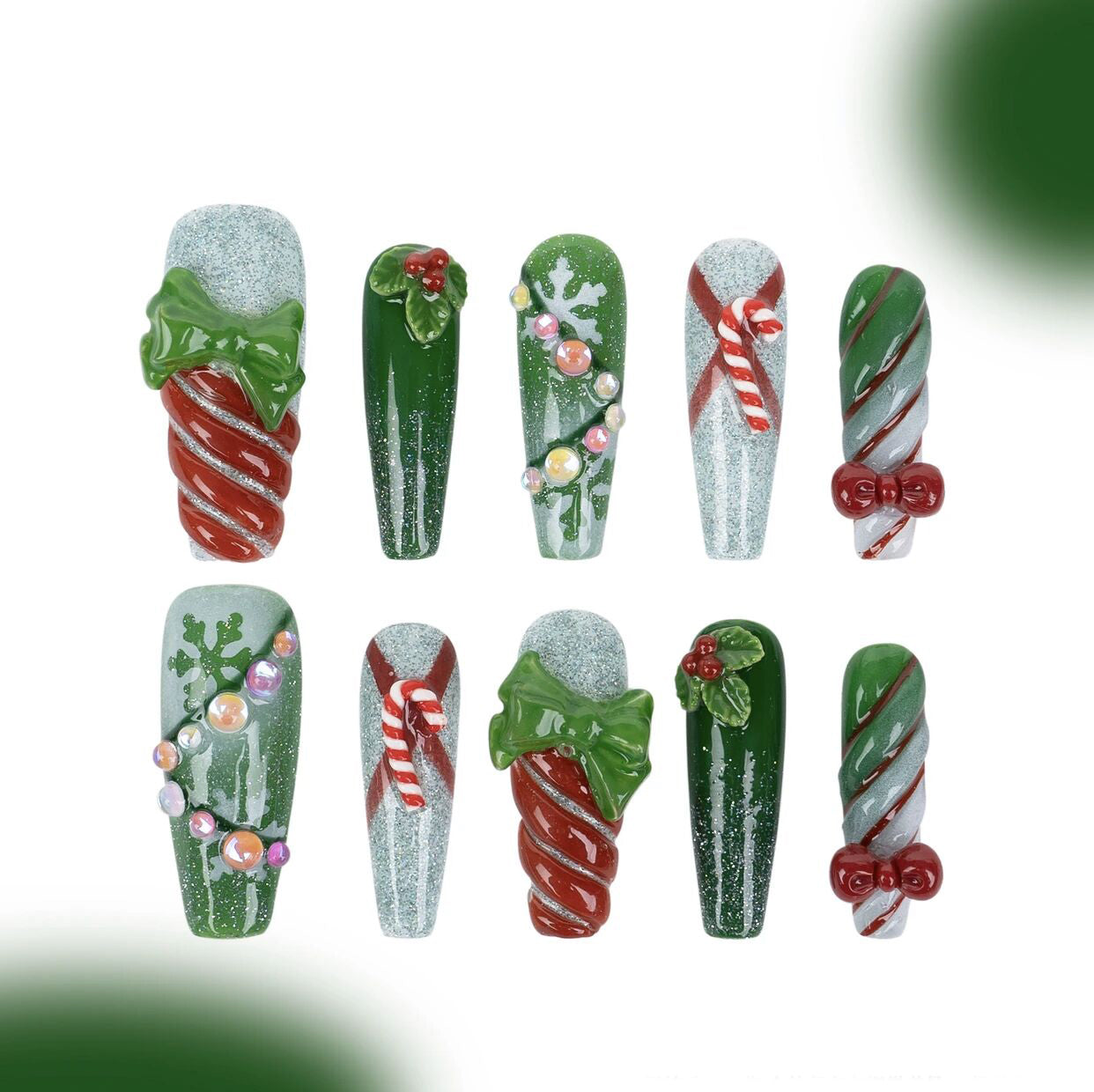 S6 Christmas Tree Candy Cane Merry Christmas HANDMADE NAIL