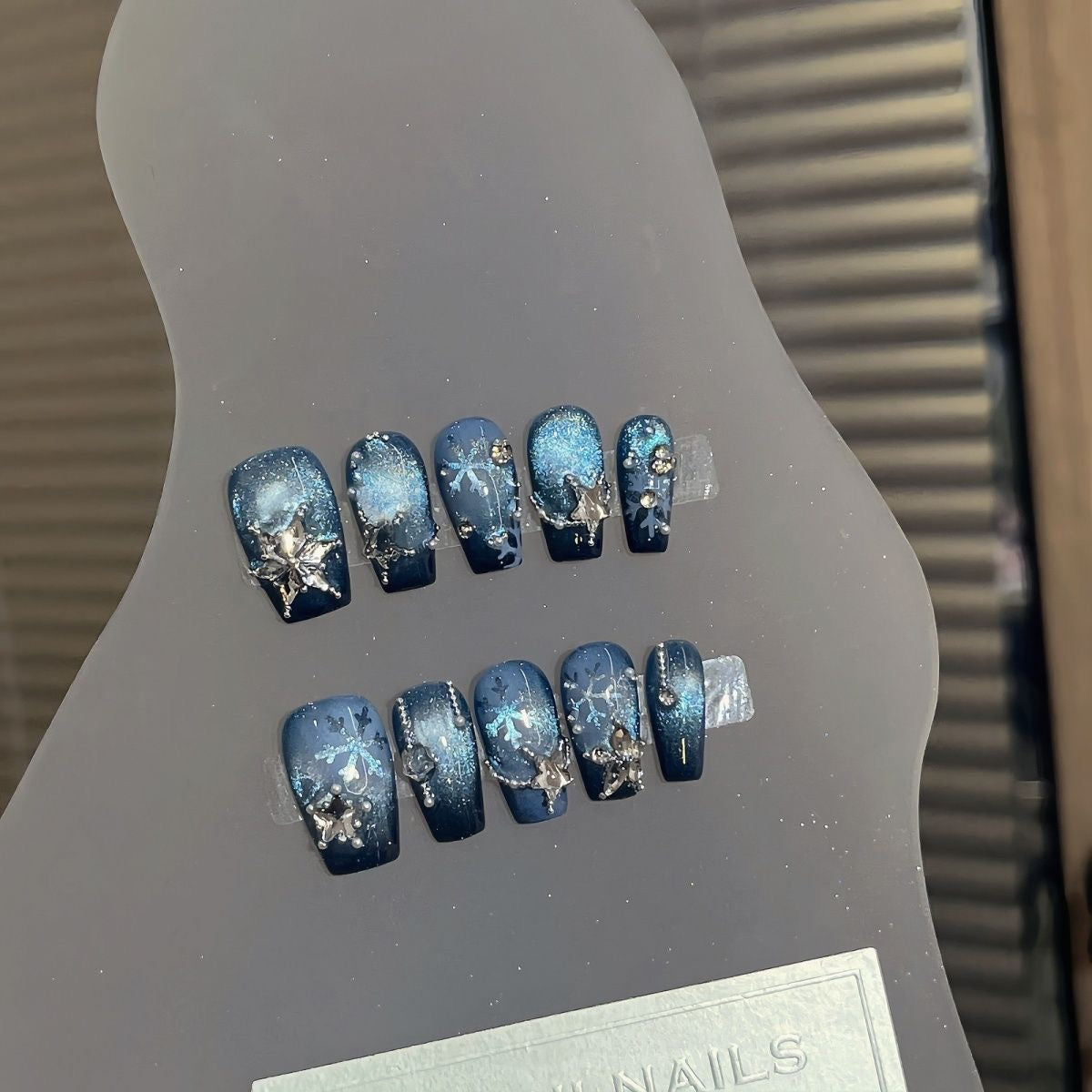 H339 Azure Coast Ice Flower HANDMADE NAIL