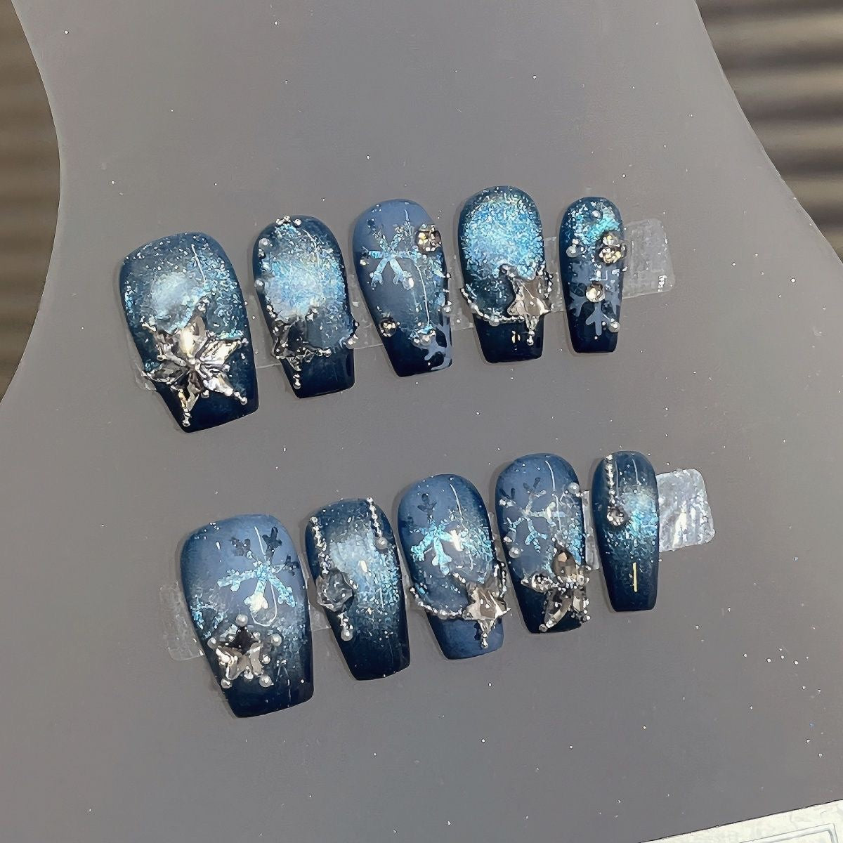H339 Azure Coast Ice Flower HANDMADE NAIL