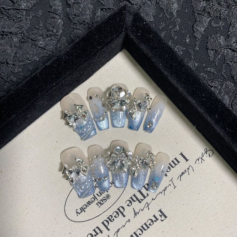 P20 Sky Blue Inlaid Alloy Ice Transparent HANDMADE NAIL