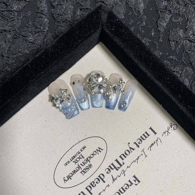 P20 Sky Blue Inlaid Alloy Ice Transparent HANDMADE NAIL