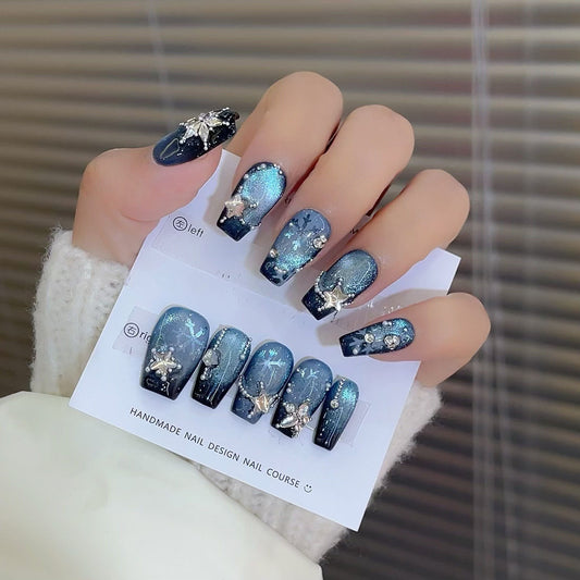 H339 Azure Coast Ice Flower HANDMADE NAIL