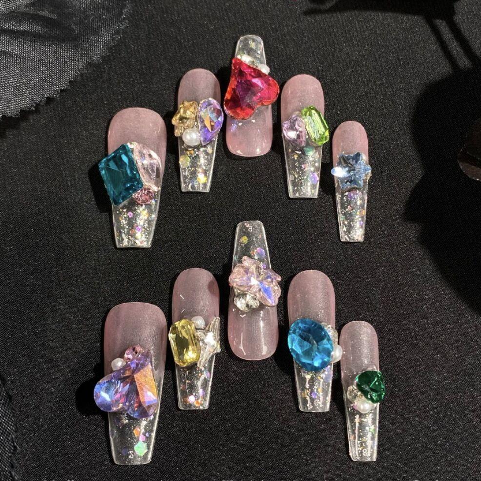 H332 Luxury Diamond Candy HANDMADE NAIL
