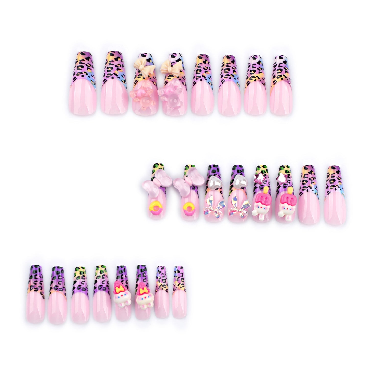 F53 Purple Quartz Leopard Print Cute Bunny MEDIUM NAIL