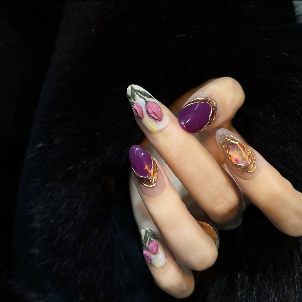 H400 Romance of Purple Tulip HANDMADE NAIL