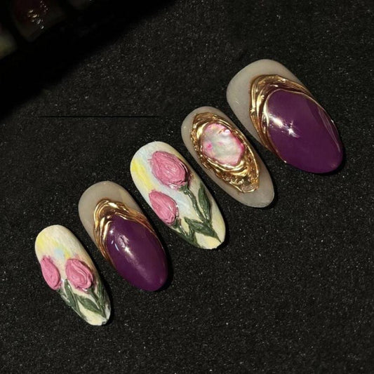 H400 Romance of Purple Tulip HANDMADE NAIL
